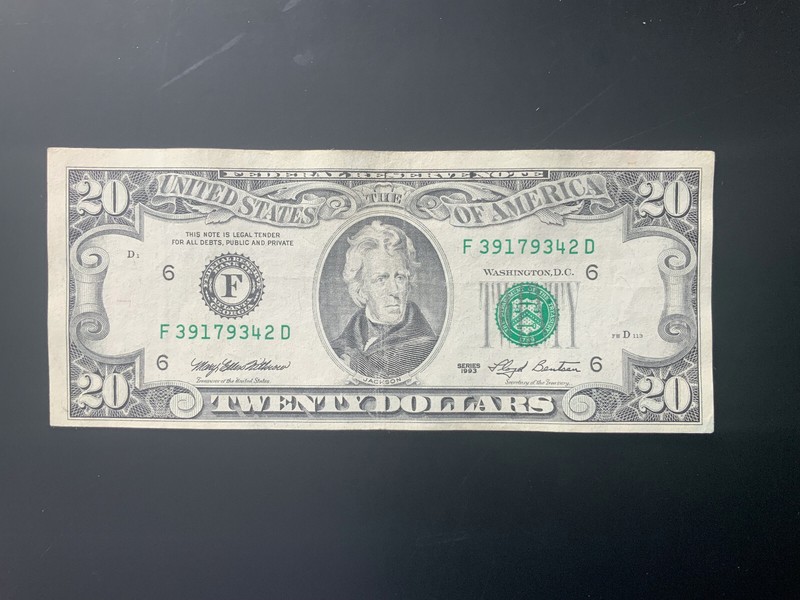 1993 $20 DOLLAR BILL F39179342D