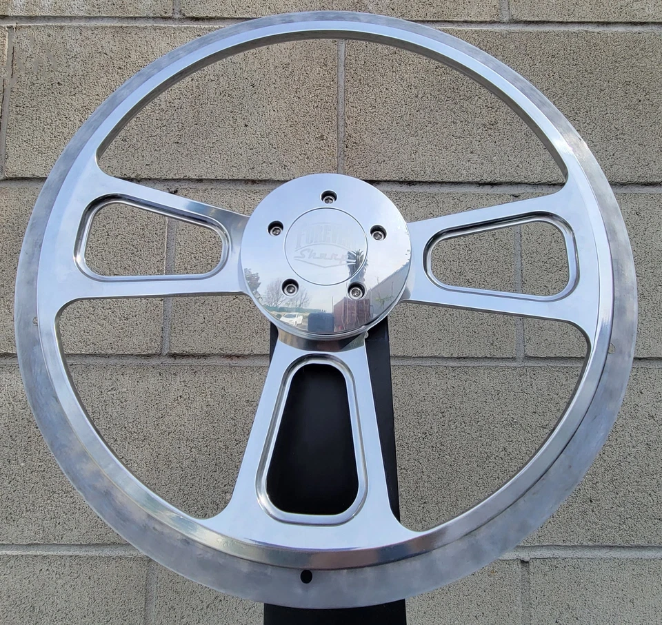 16-дюймовый хромированный руль для грузовика с бордовой виниловой ручкой - 5 отверстий - Изображение 4 из 4