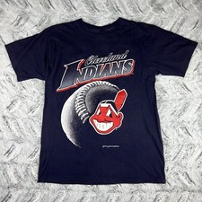 Vintage MLB Cleveland Indians Chief Wahoo Graphic T-Shirt Men's Large Blue 90's