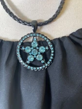 Western Womens Necklace 16 in Braided Lobster Blue Crystal Removable Pendant