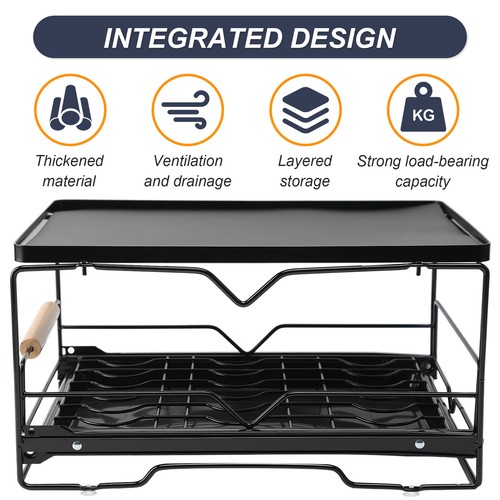 2 Tier Dish Rack Plate Cup Drying Drainer Storage Drip Tray Cutlery Holder Home - Picture 4 of 12