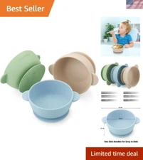 Safe & Durable 3 Pack Silicone Suction Bowls for Infants - Multi-Color Fun