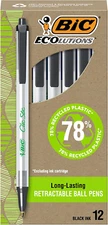 Ecolutions Clic Stic Black Ballpoint Pens, Medium Point (1.0Mm), 12-Count Pack,