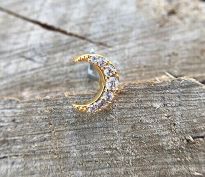 Real Diamond Half Moon Nose Stud Screw Ring Piercing Pin 14K