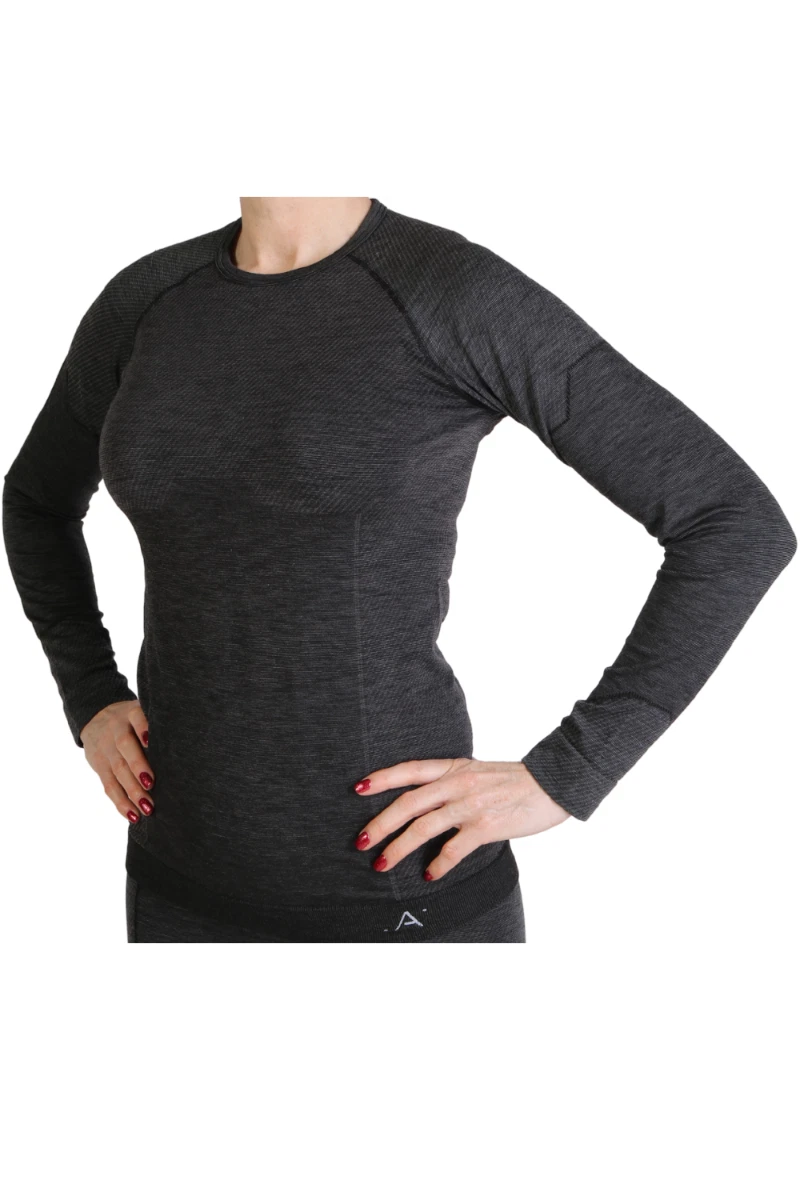 LANA Grey Merino Wool Thermal Top Unisex Base Layer Warm Winter XS-L