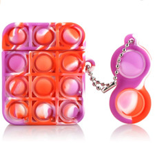 Silicone Bubble Sensory Fidget Apple Airpods 1/2 Case, Orange/Purple Marble NEW