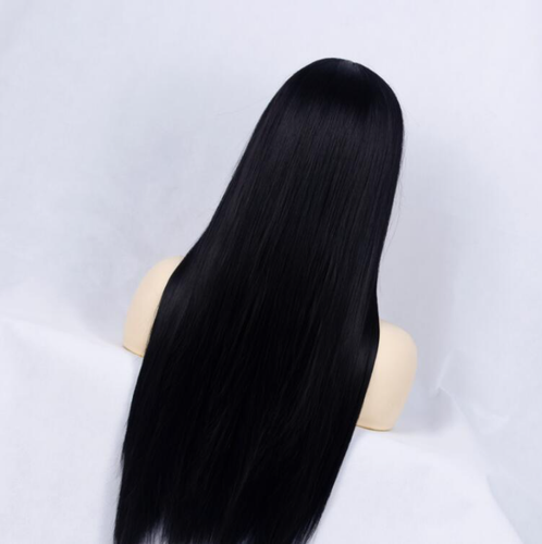 Straight Long Hair Synthetic Fiber T-Shaped Headgear American Wig Headgear Black - Picture 4 of 10