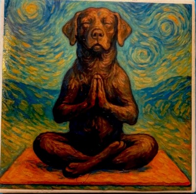 Yoga Dogs Ceramic Tile Drink Coasters Van Gogh Style Chocolate Labrador 3 Poses