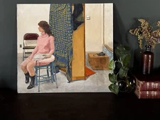 Realist Painting - Seated Woman - Unsigned - Mid Century Figurative Art