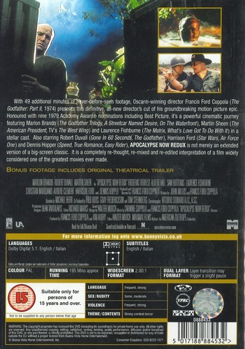 Apocalypse Now Redux (2001) DVD, Marlon Brando, Robert Duvall, Martin Sheen - Picture 2 of 2