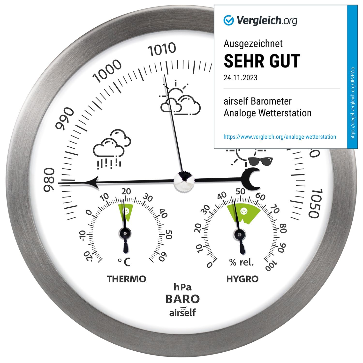 Stazione Meteorologica Acciaio Inox - Regalo Classico Barometro 3in1