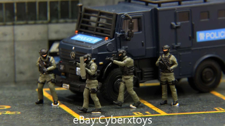 Boneco de equipe 1:43 polícia de Hong Kong SDU MP5 4 peças para modelo de carro Diorama - Imagem 2 de 4