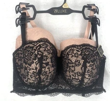 Set of 2 B.LUXE Women's 5-Way Convertible Bras 40D Lace Underwire Black/Nude