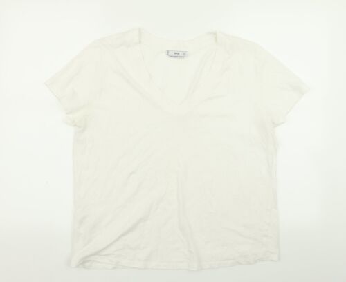 MNG Womens White Cotton Blend T-Shirt Size L