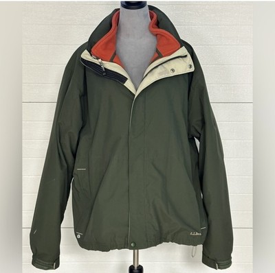 LL Bean Jacket Men s 2XL Olive Green Detachable Fleece lined Coat Bomber 0BCY9
