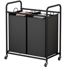 SUOERNUO Laundry Sorter Basket 2 Bag Laundry Hamper Cart with Rolling Lockabl...