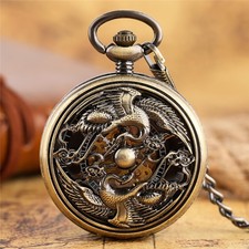 Men's Automatic Self-winding Phoenix Case Pocket Watch Pendant Chain Roman Dial