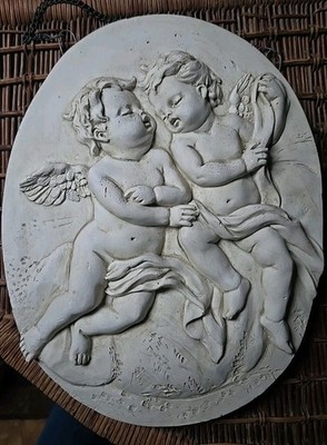 Vintage Chalkware Cherub Angels Wall Hanging