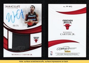 2018-19 Immaculate Premium Red /25 Wendell Carter Jr RPA Rookie Patch Auto RC