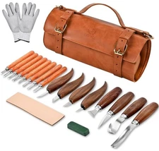 Deluxe Wood Carving Kit - 21Pcs Wood Carving Tools with Leather Storage Bag -