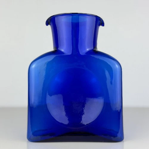Vintage Blenko Cobalt Blue Glass Water Bottle with Double Spout 8"