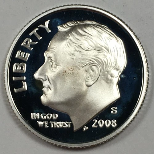 2008-S Silver Proof Dime - 90% Silver - (PR) KM#195b Toning - 7726