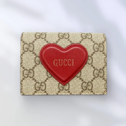 Gucci 648848 Étui à Cartes Motif Coeur Portefeuille GG Supreme Cuir Marron Occasion