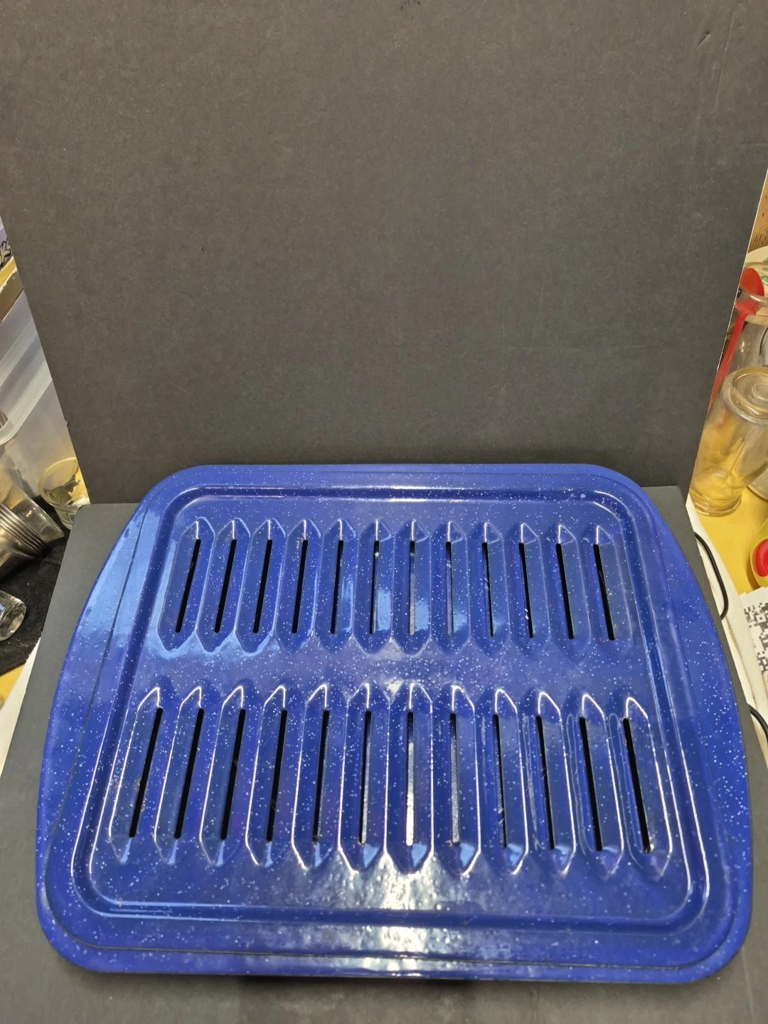 Enamel On Steel Cobalt Blue Broiler Grill Drip Pan 2 Piece Set 17.5 x 13.5 x 2"