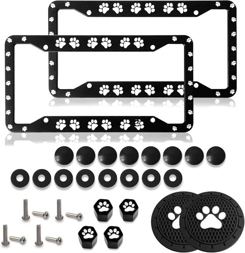 Paw Print License Plate Frame - 2 Pcs Personalise Aluminum Car Style A  - Picture 1 of 6