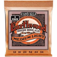 Ernie Ball Earthwood Med Light Phsphr Brnz Acoustic Guitar Strings 3-Pack 12-54