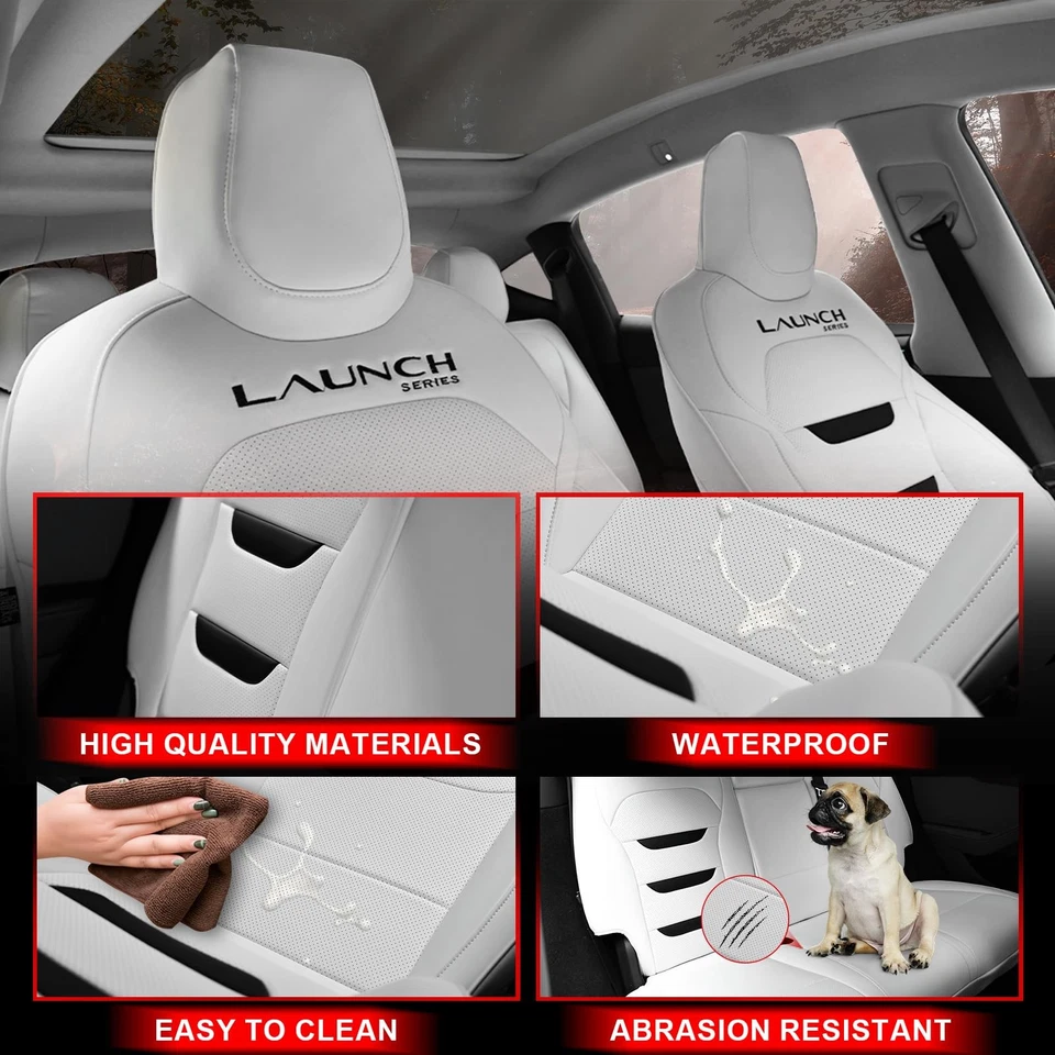 Juego de fundas de asiento para modelo Y enebro cuero napa blanco protector de asiento Foto 2 de 4