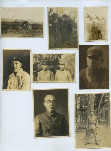 Group Of 8 Snapshot Photos WW2 Era Japan Military - Soldiers In Uniform