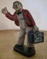 Vintage WWII Era Painted Lead Hitch Hiker "To Hell With Hitler" Folk Art