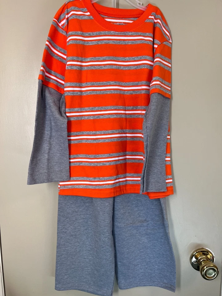 Conjunto de pantalones grises a rayas naranja 5T Garannimals para niños pequeños Foto 3 de 3