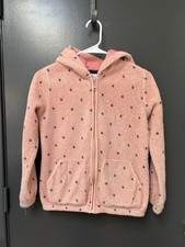 Hanna Andersson Kids Fuzzy Polka Dot Pink Sz 150 Full Zip Hoodie Jacket