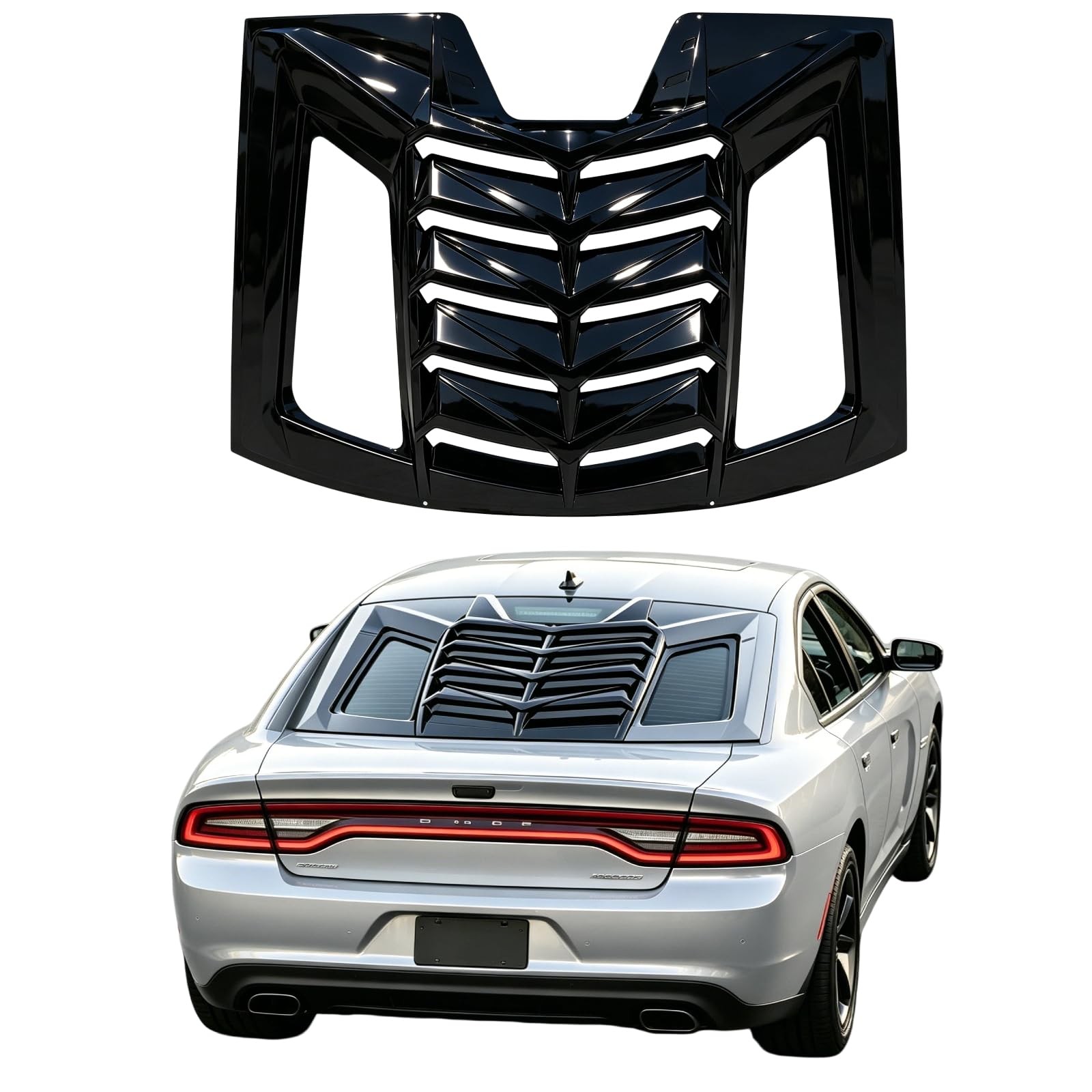 Rear Window Louvers Sun Shade Cover for Dodge Charger 2011-2023 Glossy Black