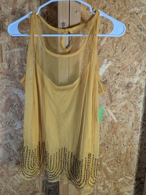 Jennifer Lopez Sexy top women's Large Cami gold Yellow Embellished bead NWT JLO
