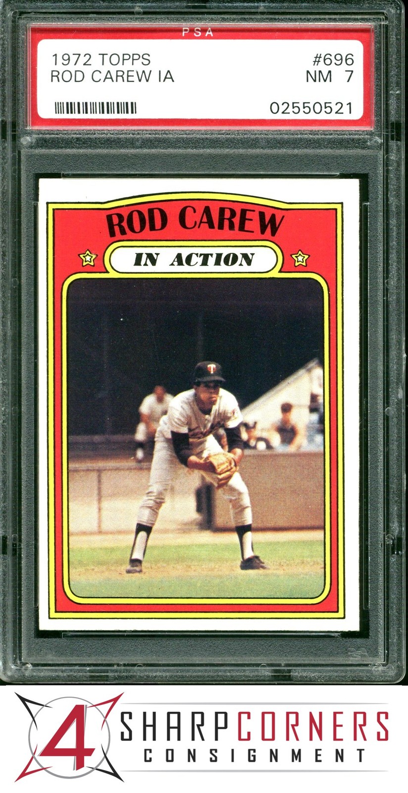 1972 TOPPS IN ACTION #696 ROD CAREW TWINS HOF PSA 7