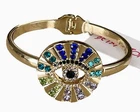 Betsey Johnson Lucking Out Evil Eye Hinge Rhinestone Bangle Bracelet Gold Blue