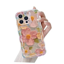  Case for Colorful Retro Oil Painting Flower Pattern iPhone 15 Pro Max Green