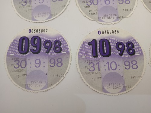 12 X 1998 MIXED MANUFACTURER'S Full Year Car Original Stamped Old Road Tax Discs - Picture 5 of 13