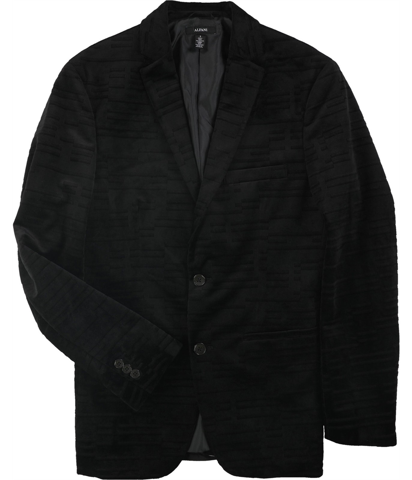 Alfani Mens Textured Velvet Two Button Blazer Jacket, Black, Small