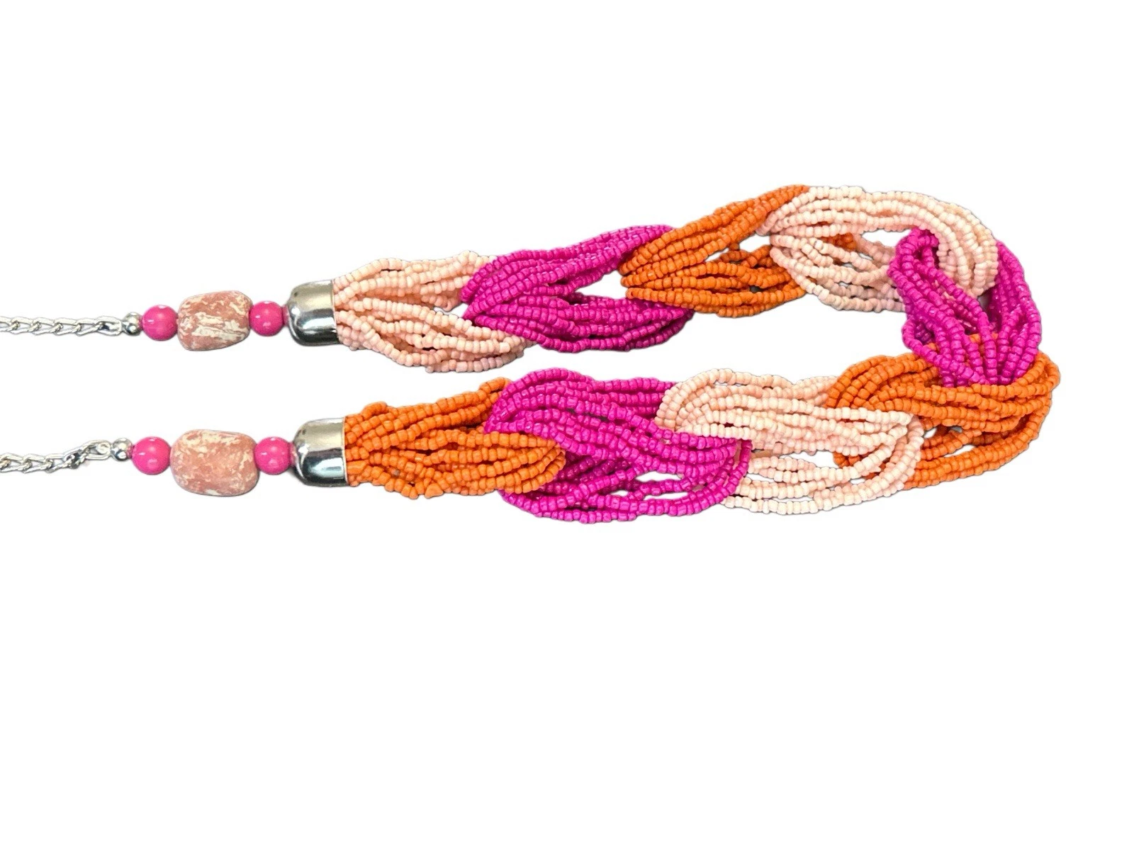 VETEMENTS Collana Beachy Coastal rosa arancione perline dichiarazione boho vacanza grossa