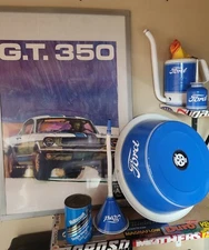 Vintage Enamel Basin Custom Done In Blue & White FORD Oil Pan &  Funnel