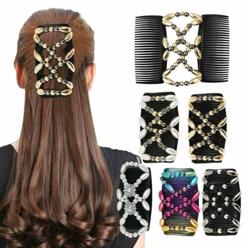 Stretchy Beaded Easy Magic Hair Comb Elastic Double Hair Clip Hair Accessroies - Picture 1 of 19