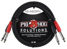 3ft Dual 1/4" TS Mono Male/Male Plug Noise Free Pig-Hog Audio Cable, A6-A603PH