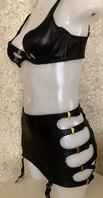 Agent Provocateur leather 36D 36B 34DD bra & suspender skirt SET soiree Marcella