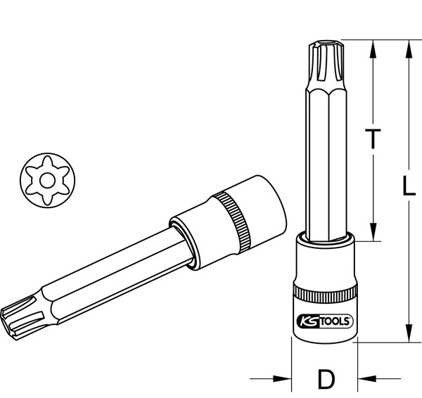 "Ks Tools 1/2\" Chromeplus Bit-Stecknuss Ribe Mit Stirnlochbohrung, Lang, M12 (918"-image