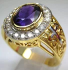 925 Silver Gold Plated 3Ct Oval Cut Simulated Amethyst Men Bishop Wedding Ring