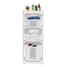 3 Tier Dirty Clothes Laundry Basket 360�� Rolling Laundry Hamper Storage Sorter